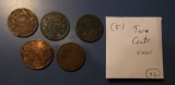 LOT OF FIVE CULL LOW GRADE TWO CENTS (5 COINS)