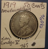 1919 90% SILVER NEW FOUNDLAND HALF DOLLAR VF