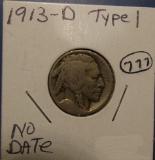 1913-D TYPE 1 BUFFALO NICKEL (NO DATE)