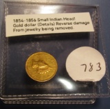 1854-56 SMALL INDIAN HEAD GOLD DOLLAR REMOVED FROM JEWELRY