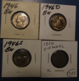 LOT IF THREE 1946PDS JEFFERSON NICKELS UNC & 1906 LIBERTY NICKEL FINE (4 CO