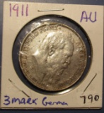 1911 SILVER 3 MARK GERMAN COIN AU