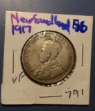1917 NEW FOUNDLAND SILVER HALF DOLLAR VF