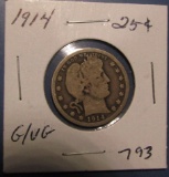 1914 BARBER QUARTER G/VG