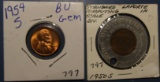 LOT OF 1950-S LINCOLN CENT TOKEN & 1954-S LINCOLN CENT GEM BU (2 COINS)