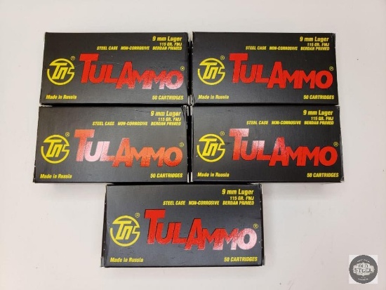 Five Boxes of 9mm Tula