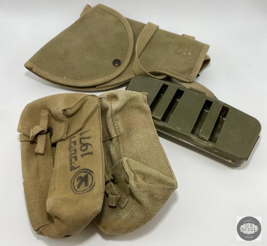 Israeli Canvas Pouch x2, Canvas Holster and Green M16 Magazine Case