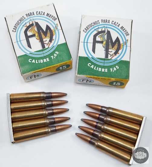2 Vintage Collectible Boxes of 15 Argentine 7.65x53mm Mauser with Stripper Clips