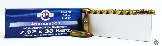 Box of 20rds PPU 7.92x33 Kurz Ammunition NIB