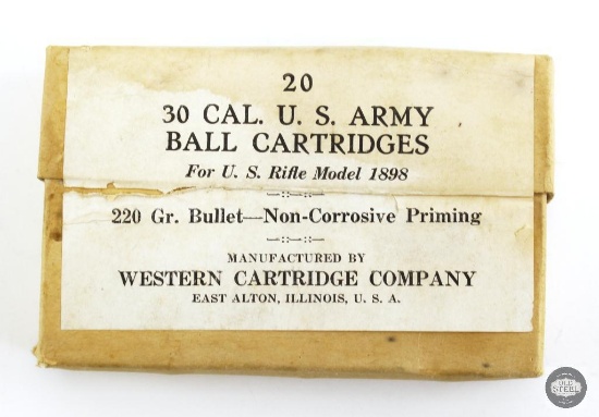 Unopened Box of .30 US Ball Ammunition by Western Cartridge Company - 20 Rounds