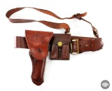 Leather Gun Belt w/ M1916 1911 holster and Dual Magazine Pouch