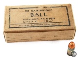 Federal Cartridge Company WWII 50 Cartridges Ball Caliber .45 ACP M1911 Ammunition ECS 43 Headstamp