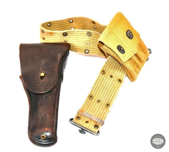 WWI US Pistol Belt - 1911 Holster and Dual Magazine Pouch