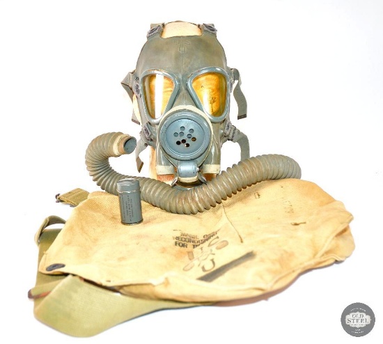 WWII US Training Gas Mask and Carrier - 1941 - Goodyear