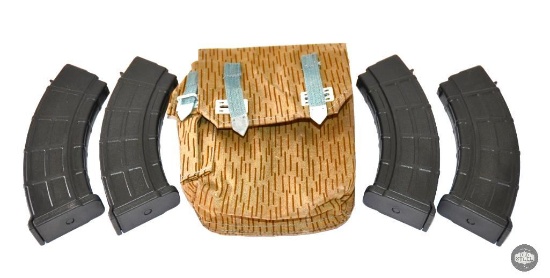 East German Rain-Drop Pattern AK47/74 Magazine Pouch with Cleaning Kit Pouch - 4 Serbian Magazines