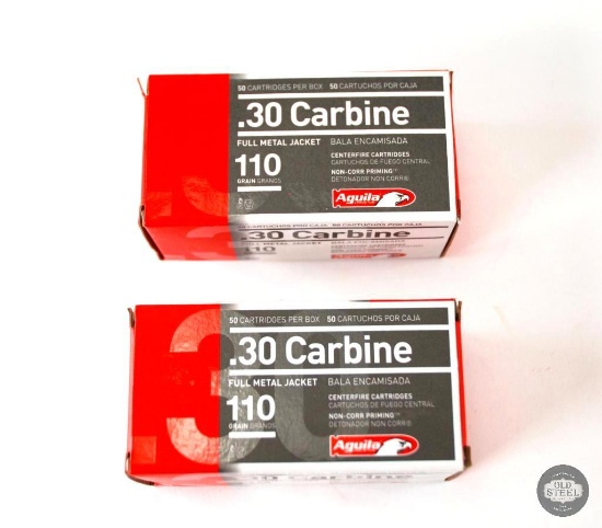 2 Boxes Aguila .30 Carbine 110gr FMJ Ammunition - 100 Total Rounds