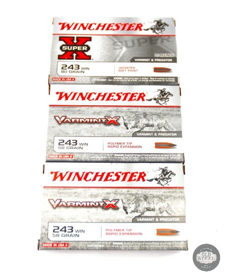 3 Boxes Winchester Super X .243 WIN 80gr JSP - 60 Total Rounds