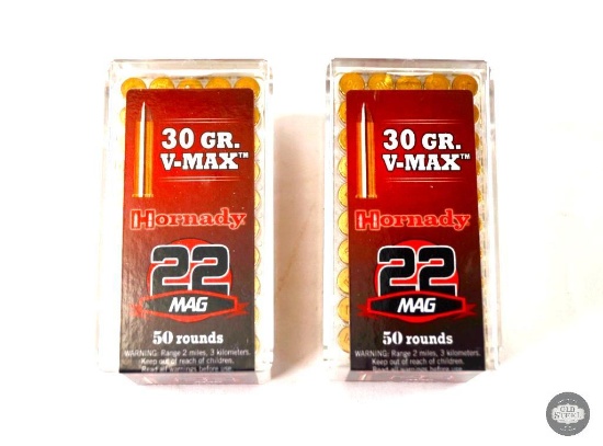2 Boxes Hornady .22 MAG V-MAX 30gr Ammunition - 100 Total Rounds