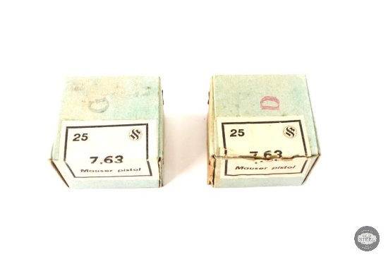 2 Boxes Vintage Sellier & Bellot 7.63 Mauser Pistol Ammunition - 50 Cartridges