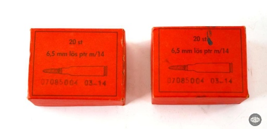 2 Unopened Boxes 6.5 Swedish Wooden Bullet Ammunition