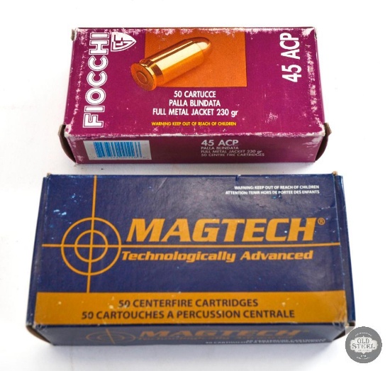 100 rounds .45 ACP 230 gr. ammunition. Fiocchi - Magtech