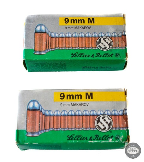 100 Rounds of Sellier & Bellot 9x18mm Makarov - 95 Grain - Full Metal Jacket - 2 Boxes of 50