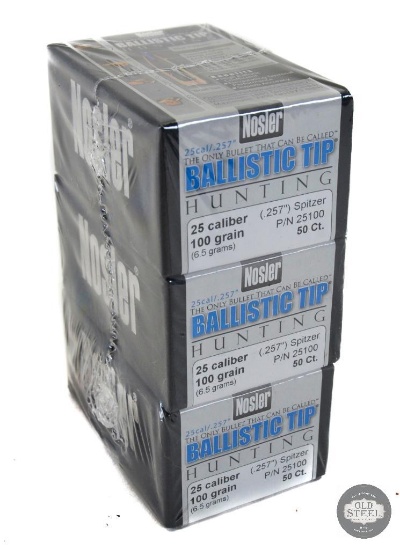 150 Rounds of Nosler 25 Cal (.257") Spitzer 100gr BallisticTip Bullets (3-50 ct Boxes)
