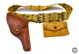 US Pistol Belt with Pouch and Leather S&W Victory Model Revolver Holster - Unmarked