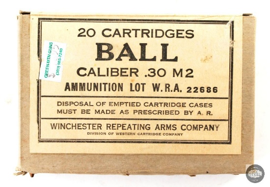 20 Rounds Winchester M2 Ball 30-06 SPRG Ammunition
