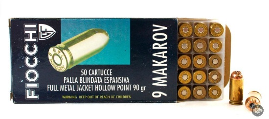 50 Rounds Fiocchi 9mm Makarov 90gr FMJHP Ammunition