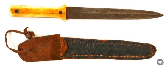 Antique Bone Handled Dagger - Leather Sheath
