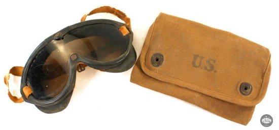 WWII US Army Tanker's Goggles with Pouch