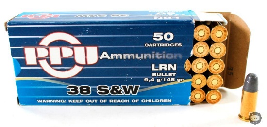 50 Rounds PPU 38S&W 145gr Lead Round Nose Ammunition