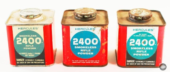 3x Vintage Hercules Powder Company 1lb 2400 Smokeless Rifle Powder Cans - Empty