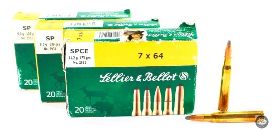 3 Boxes of Sellier & Bellot 7x64mm JSP Ammunition - 60 Rounds
