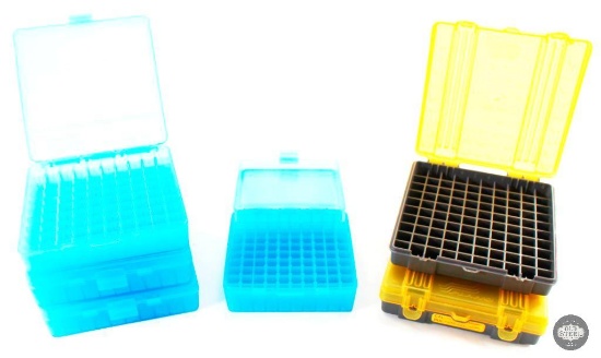 6 Various 100 Slot Pistol Cartridge Boxes