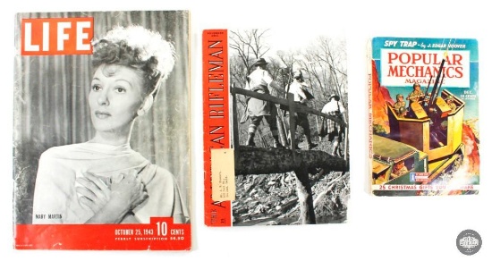 LIFE Magazine Oct 25, 1943 - The American Rifleman Nov 1941 - Popular Mechanics Dec 1943 Magazines