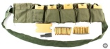 Cloth Bandolier of .30 Carbine Ammunition - 12x Stripper Clips - 120 Rounds Total