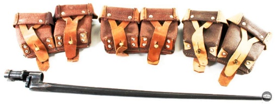 Mosin Nagant Bayonet and Three Double Pocket Ammo Pouches