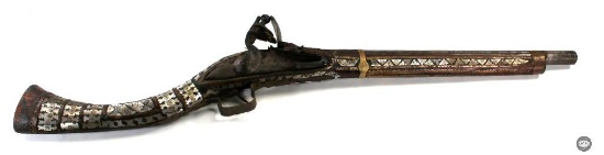 Ornate Afghan Jezail Flintlock Carbine with Decorative Inlays