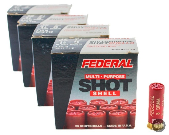 4 Boxes Federal 12 Gauge 2  7  Shot 1  Ounce Shotshells 92 Rounds