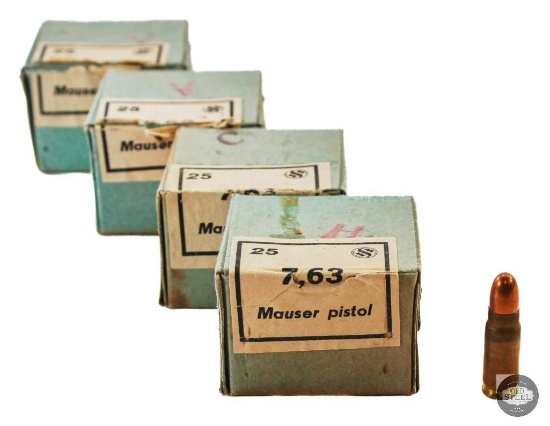4 Boxes Sellier & Bellot 7.63 Mauser Pistol FMJ Ammunition 100 Rounds