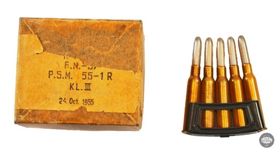 1 Box FN 6.5x53R Dutch Mannlicher Ammunition Stripper Clips 20 Rounds