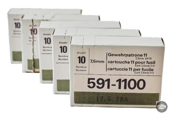 5 Boxes Swiss 7.5x55mm Ammunition 50 Rounds