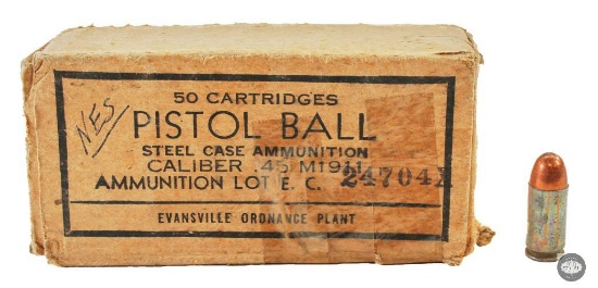 1 Box Evansville Ordnance Plant .45 ACP M1911 FMJ Ammunition 50 Rounds