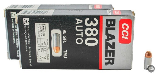 2 Boxes CCI Blazer 380 AUTO 95gr FMJ Aluminum Case Ammunition 100rds