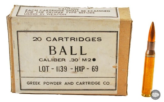 Box of Greek M2 Ball 30-06 SPRG Ammunition 20rds