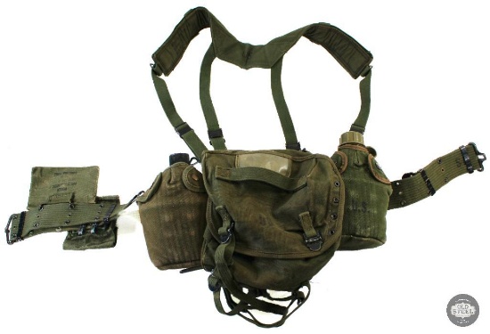 US Army Pistol Belt Rig with Pouches and Canteens