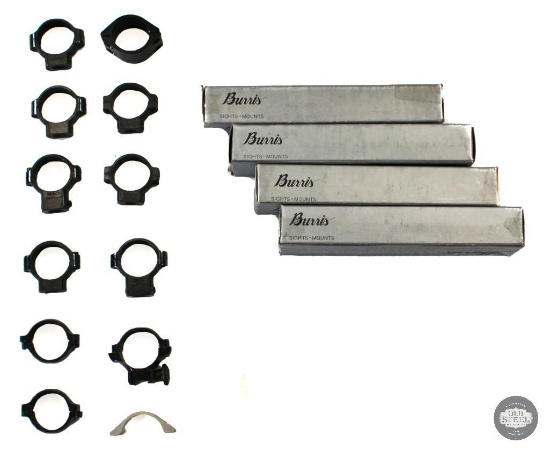 Lor of 4 Burris Mount Bases and Assorted 1 inch Scope Rings