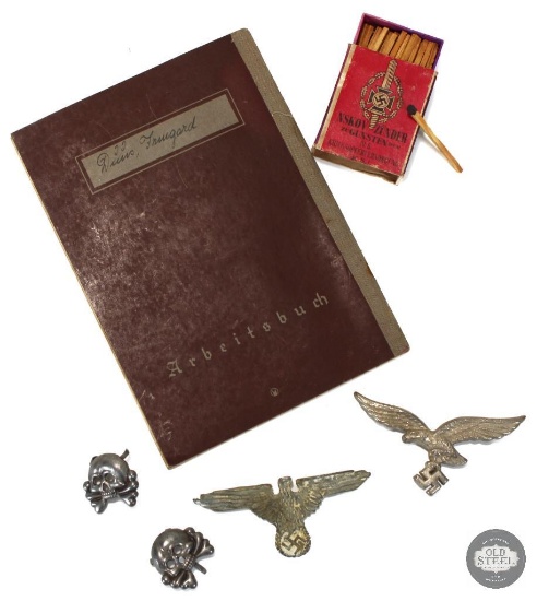 Collection of Third Reich Artifacts - Pins, Book, and Matches
